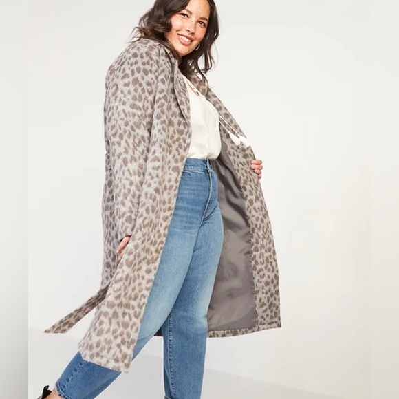 Old Navy Jackets & Blazers - BNWT Old Navy Oversized Soft-Brushed Leopard-Print Tie-Belt Coat